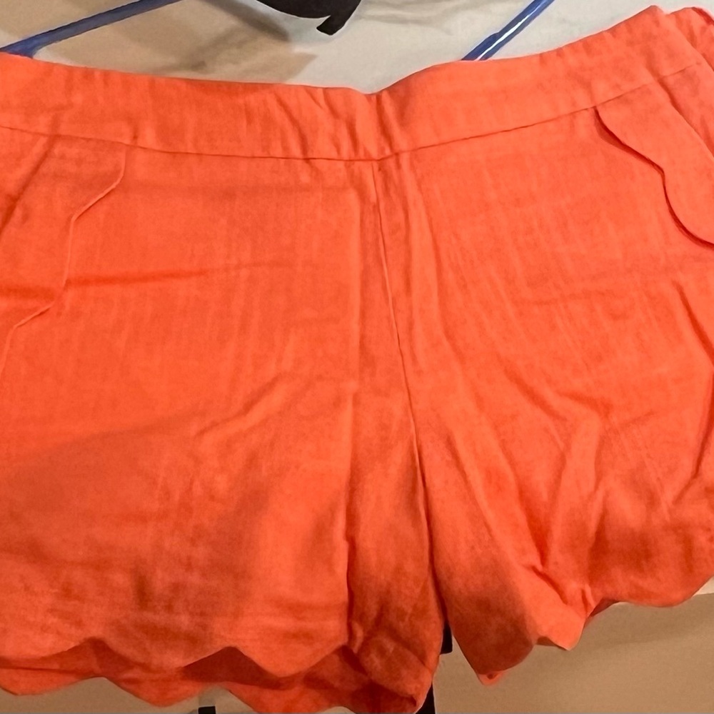 Cynthia Rowley Linen Blend Scallop Hem High Waist Shorts - Coral